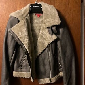New York & Company Gray Leather Jacket with Shearling Lining